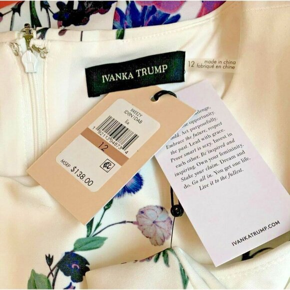 Ivanka Trump 12 White Floral Lined Pleats Side Pockets Zip Back Sleeveless Dress - Picture 6 of 6
